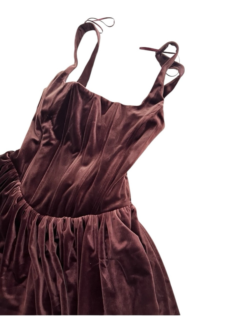 ZARA Velvet Corset Mini Dress Maroon Burgundy Bubble Hem Size S - Picture 3 of 9